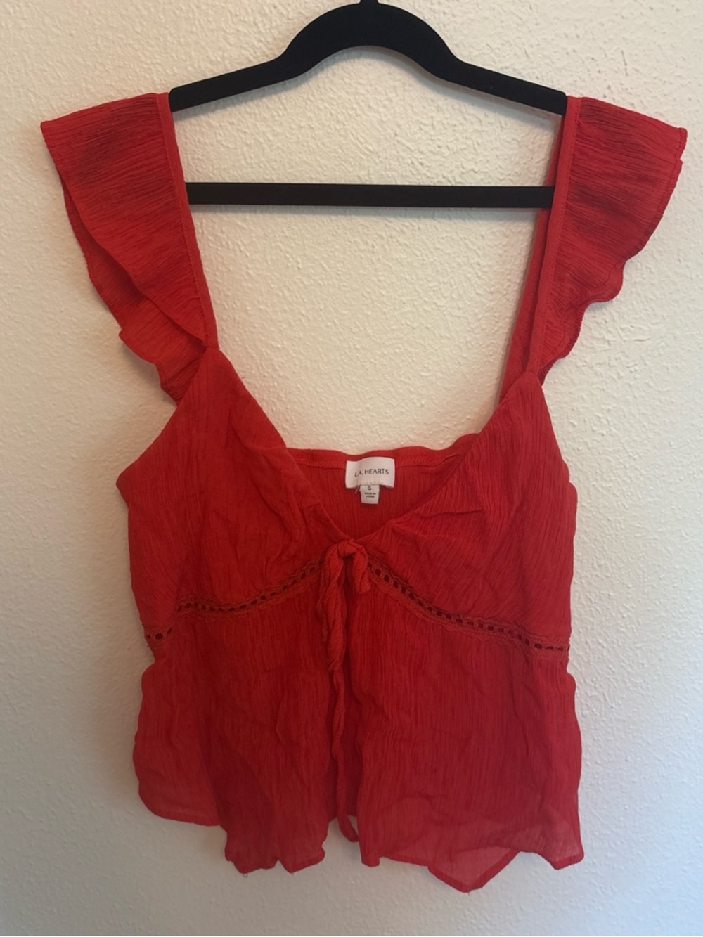 La Hearts Red Ruffle Tie-Front Camisole